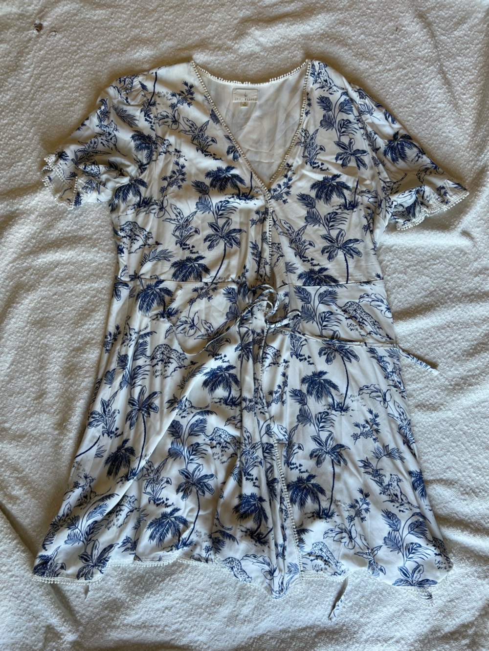 Lost + Wander Toile Tropical Leopard Mini Dress Blue & White Size XL